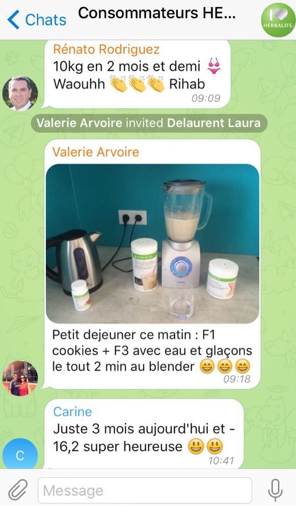 Telegram, plate-forme d'échange communautaire Herbalife