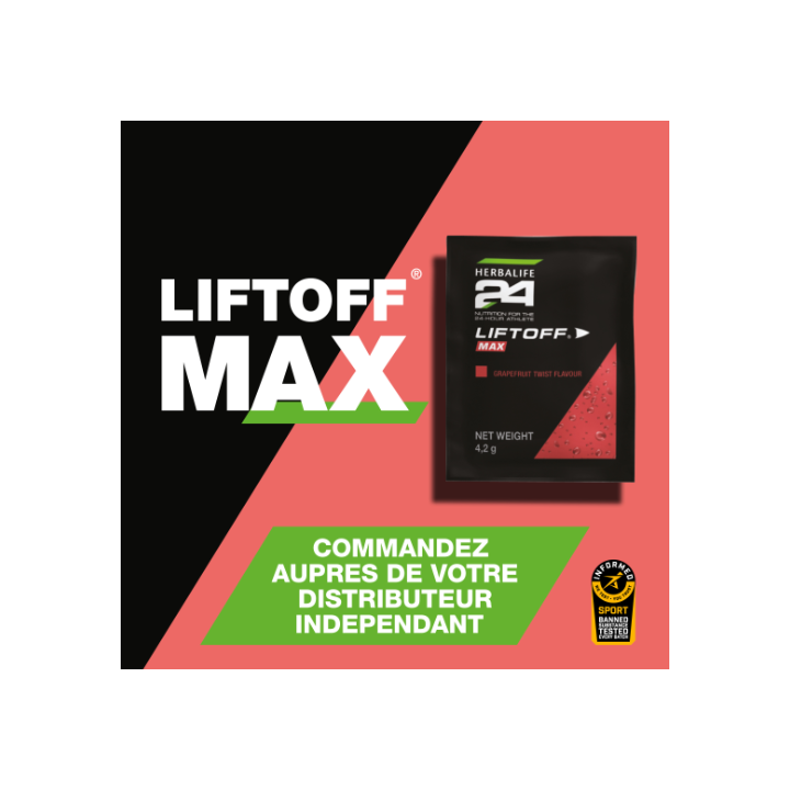 Boisson énergisante LiftOff® Max H24 Pamplemousse Herbalife Nutrition. 10 sachets de 4.2g