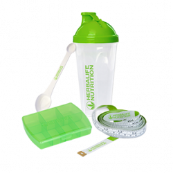 Kit Essentiel Herbalife Nutrition. 4 produits basiques : Shaker + cuillère doseuse + mètre-ruban + boîte à comprimés