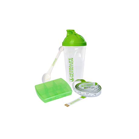 Kit Essentiel Herbalife Nutrition. 4 produits basiques : Shaker + cuillère doseuse + mètre-ruban + boîte à comprimés