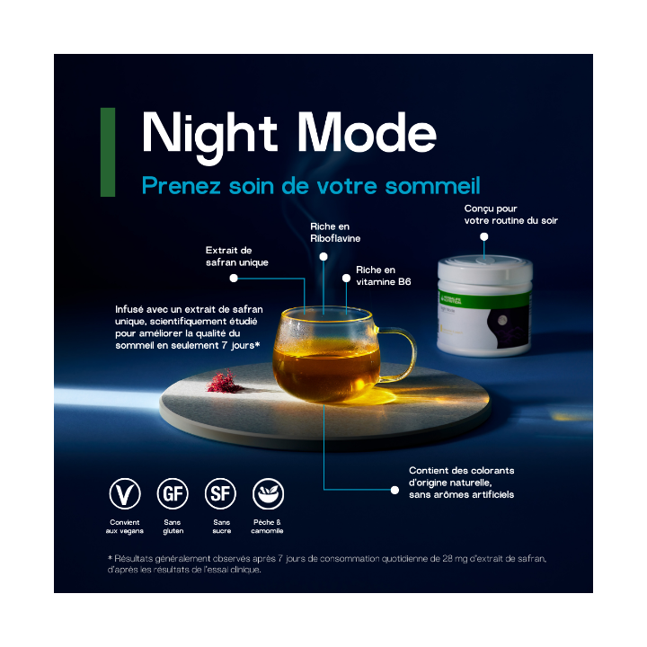 Boisson Night Mode Herbalife saveur camomille & pêche : Le Secret d'un Sommeil de Qualité