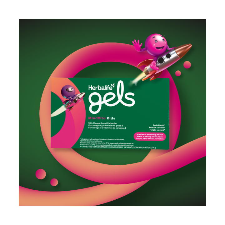 Herbalife Gels MindVita Kids Saveur Citron baies rouges. Boîte de 30 gommes gel à mâcher
