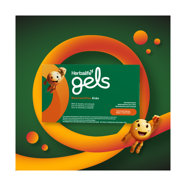 Herbalife Gels NutrientVita Kids pour les enfants saveur tutti frutti. Boîte de 30 gommes gel à sucer et mâcher