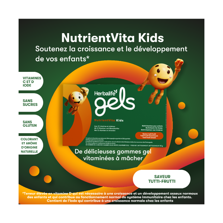 Herbalife Gels NutrientVita Kids pour les enfants saveur tutti frutti. Boîte de 30 gommes gel à sucer et mâcher