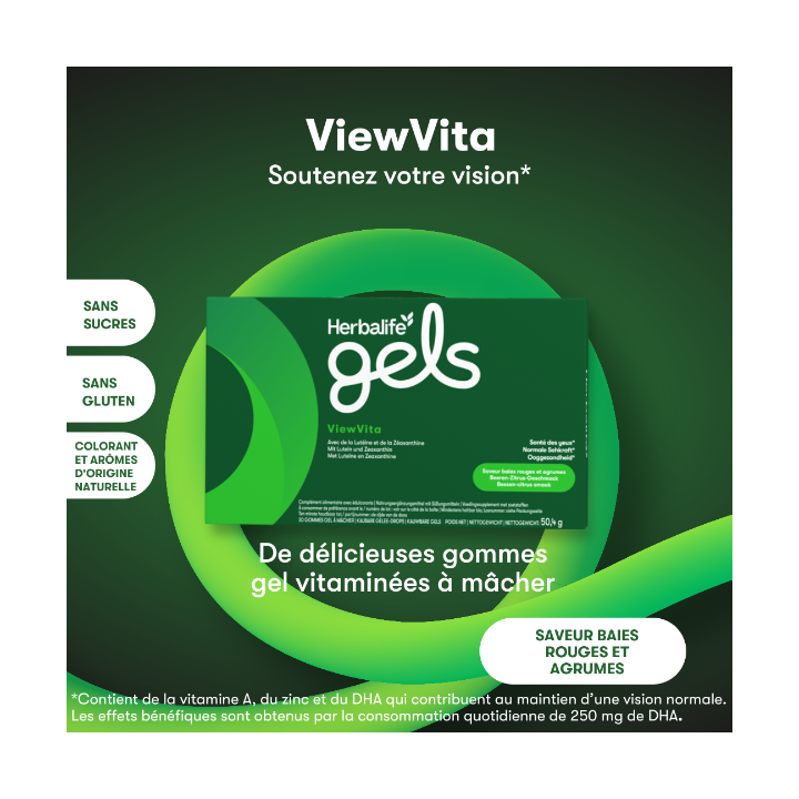 Herbalife Gels ViewVita saveur baies rouges et agrumes. Boîte de 30 gommes gel à sucer et mâcher