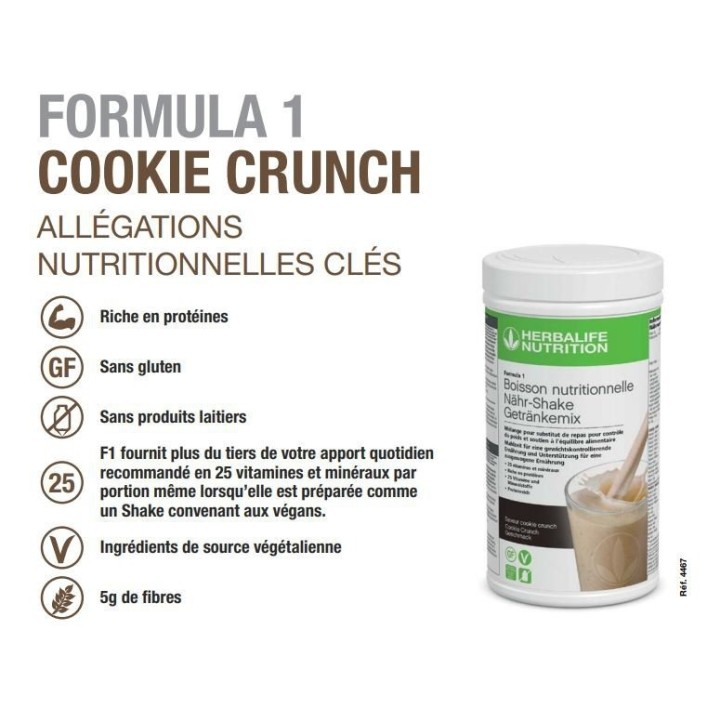 Boisson minceur Formula 1 Herbalife Cookies & Crunch sans gluten sans vegan nouvelle génération 