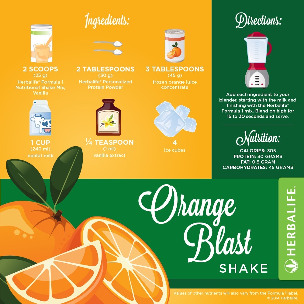 Recette Shake Formula 1 vanille Herbalife Explosion d'Oranges