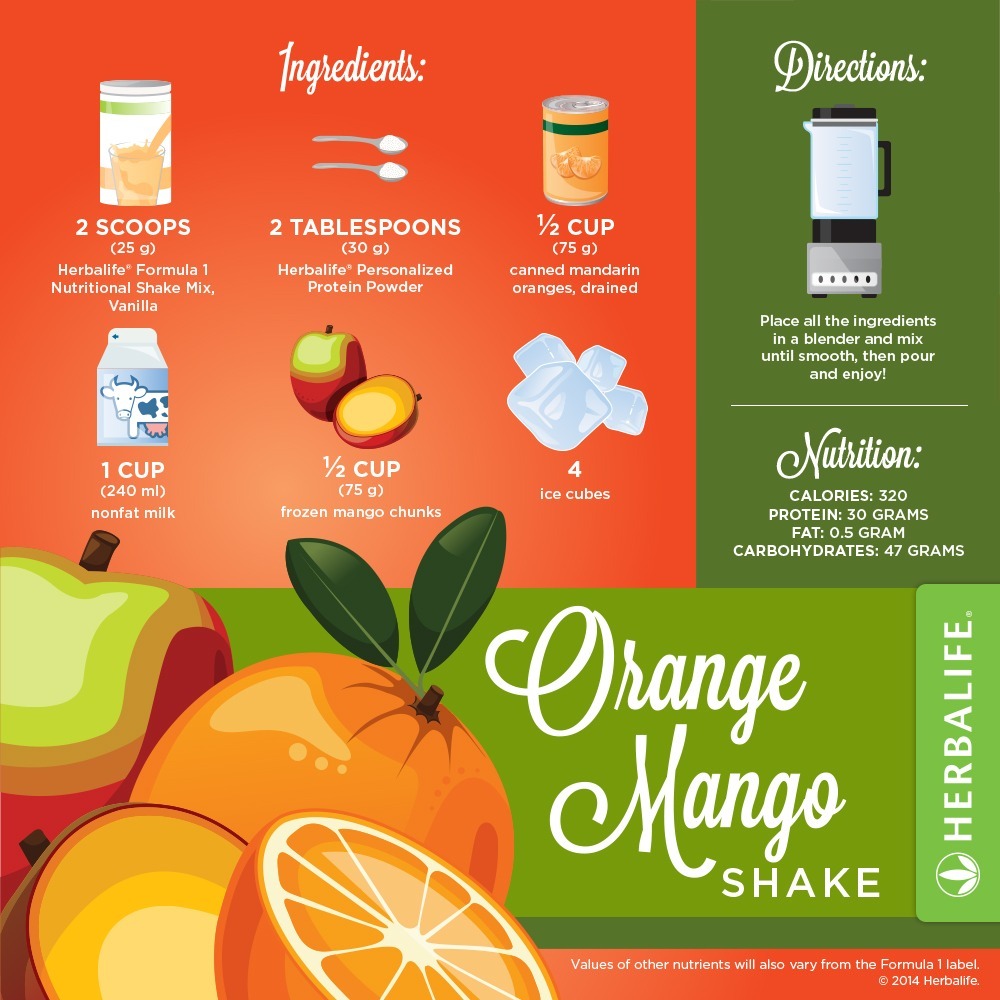 Recette Shake Formula 1 vanille Herbalife Orange & Mangue