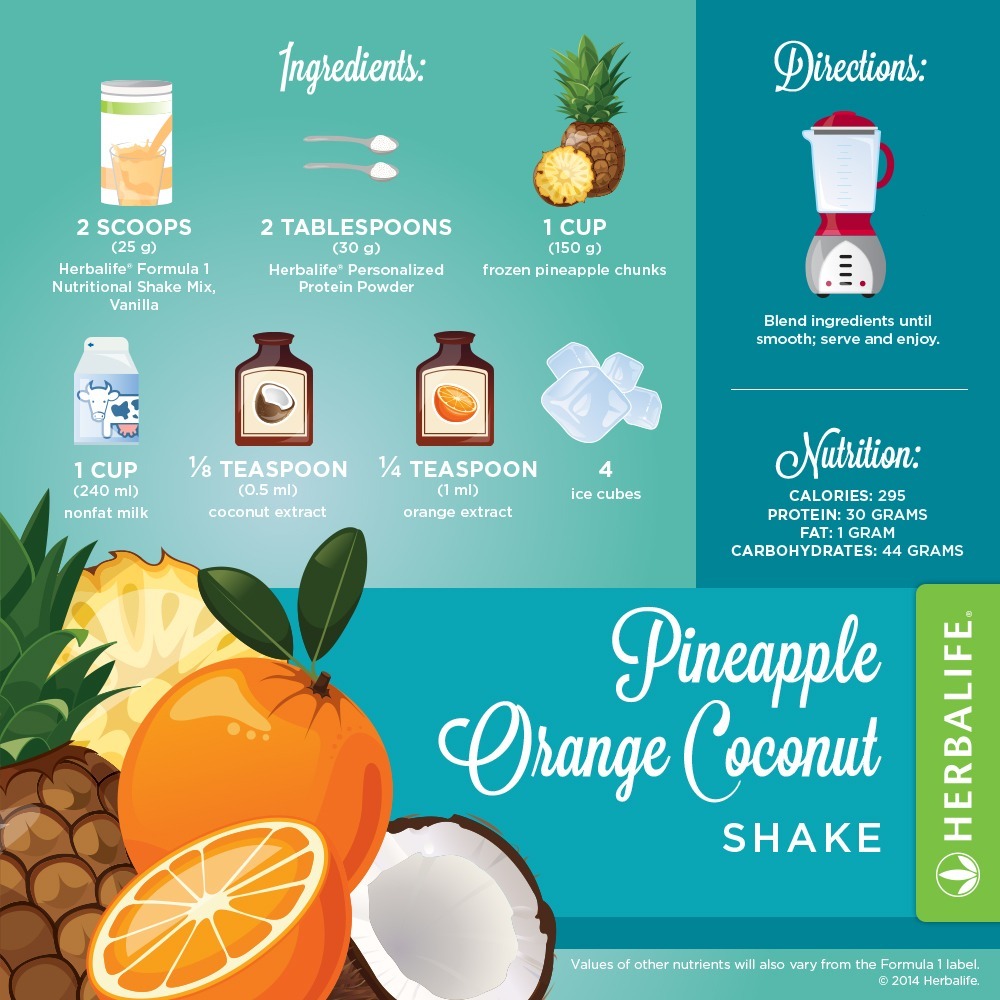 Recette Shake Formula 1 vanille Herbalife Ananas & Orange & Noix de coco